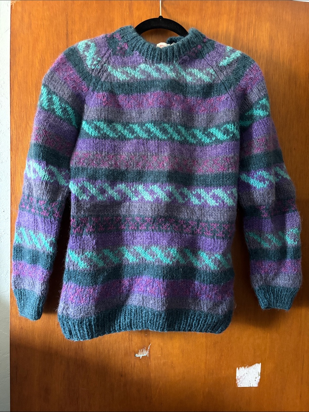 Handmade Nepali Wool Sweater in Teal, Purple, Black